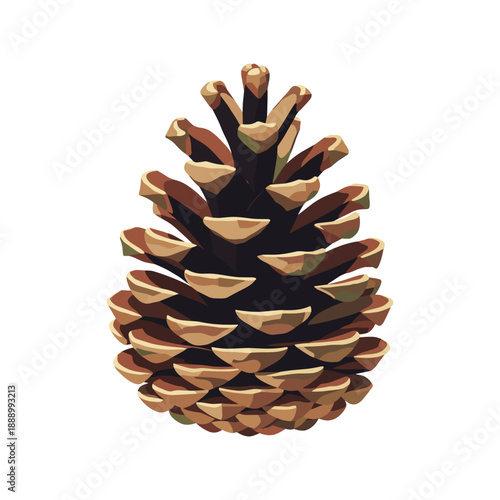 Pine cone illustration in detailed flat vector style in natural brown tones representing forest nature element