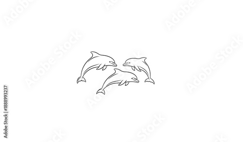 Dolphin Outline Illustration Three Dolphins Line Art Vector