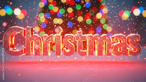 Merry Christmas Background with Glowing Text and Decorations