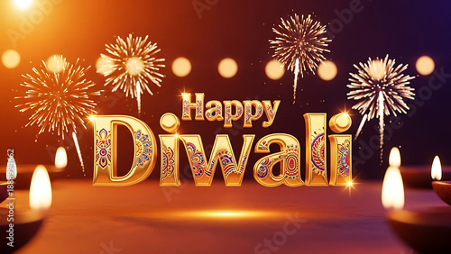 Happy Diwali festival background with glowing diyas and fireworks