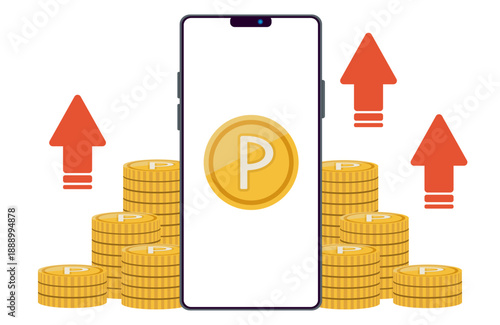 キャッシュレス決済によって、ポイントが増加しているイラスト