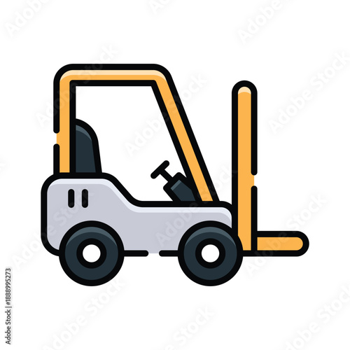 A flat outline icon of forklift used in warehouse logistics, trendy vector