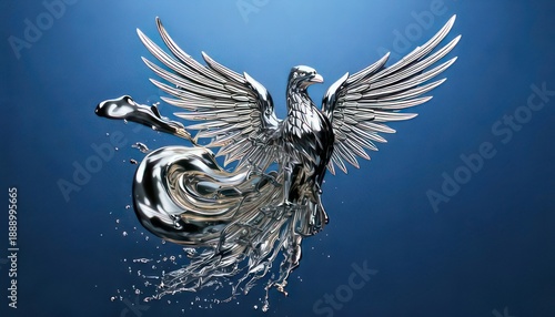 Wallpaper Mural Majestic Silver Eagle Sculpture with Wings Spread Against Blue Background. Torontodigital.ca