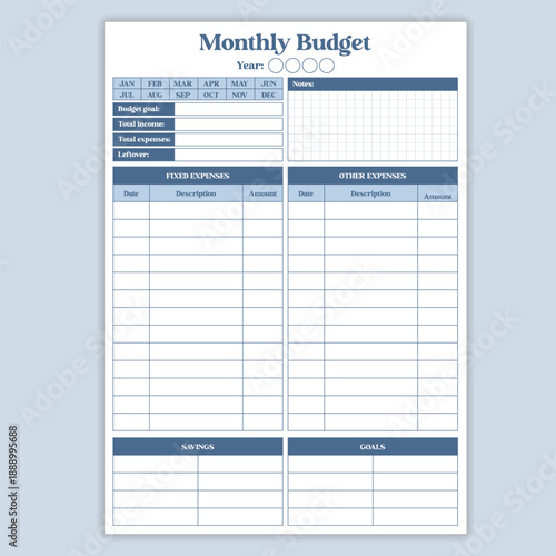 Monthly budget printable planner template