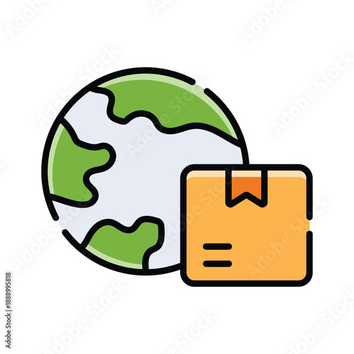 A flat outline icon representing global delivery logistics concept