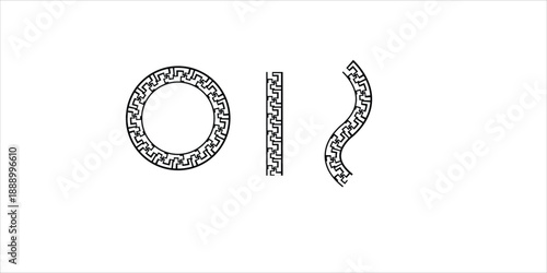 Decorative ornamental flourish set with circular and vertical vintage line art elements