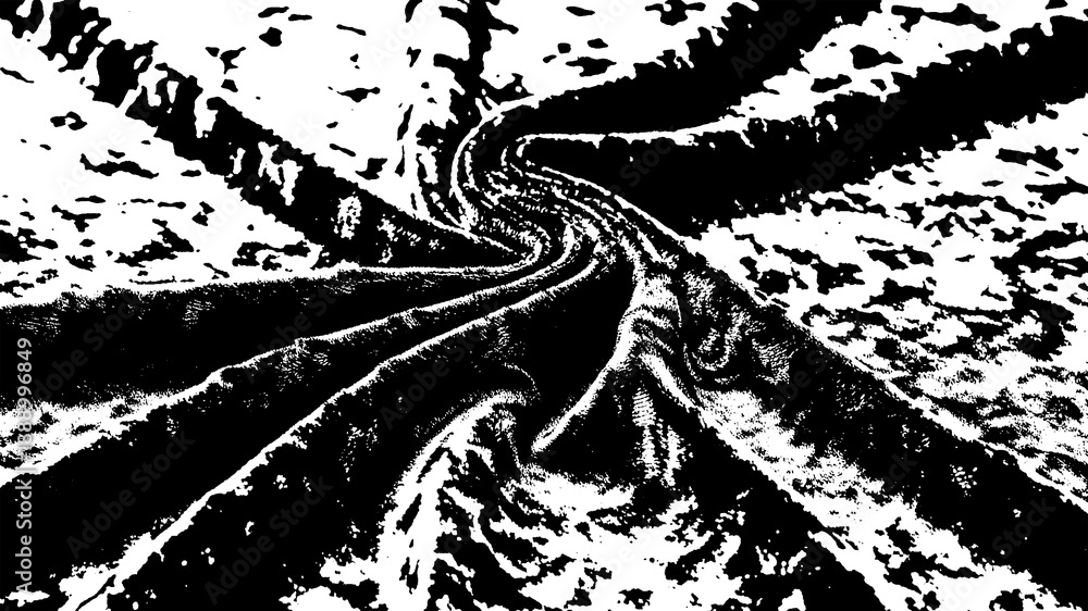 Obraz premium Dramatic monochrome abstract of swirling fabric, vortex of black and white cloth creating a sense of motion