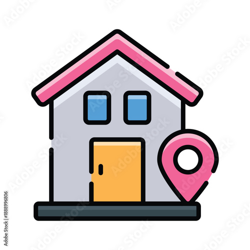 A handy flat outline icon showing home delivery location concept.