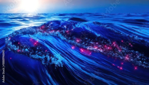 Wallpaper Mural Ocean wave with bioluminescent organisms creating a magical glow. Torontodigital.ca