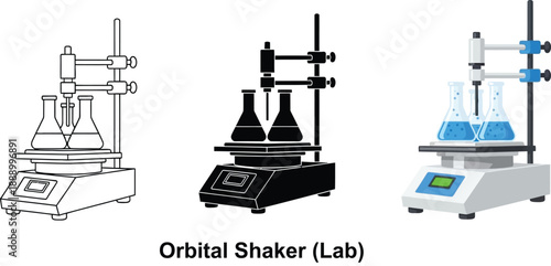 Set of orbital shaker lab equipment icons flat design for scientific research and laboratory use isolated on white background