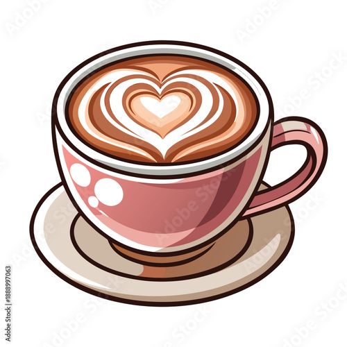Cup of coffee with heart shape illustration on a saucer