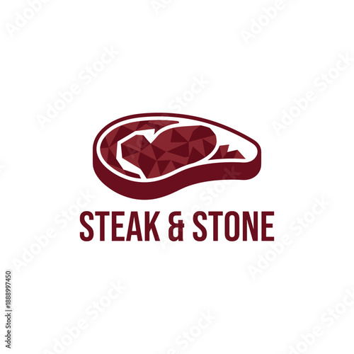 Polygonal geometric meat slice icon for premium steakhouse or butchery restaurant branding, professional Steak & Stone identity logo