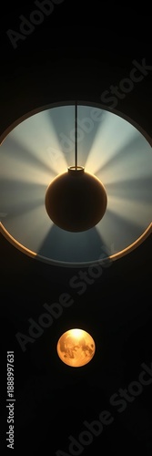 Wallpaper Mural A solitary orb, bathed in harsh light, anchors a dimly lit realm of anticipation Top view, high contrast, moody atmosphere,  dark,  arena Torontodigital.ca