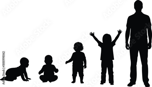 Set of human growth cycle silhouettes from baby to adult man isolated on white background cad drawing flat vector illustration for design