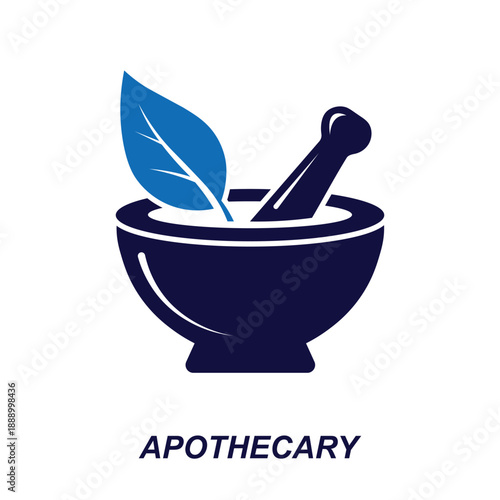 Apothecary mortar and pestle vector icon with herbal leaf for pharmacy services