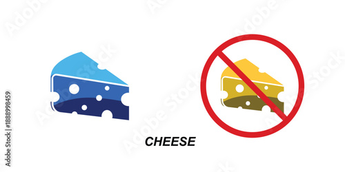 Cheese comparison vector set showing dairy product selection and restriction sign