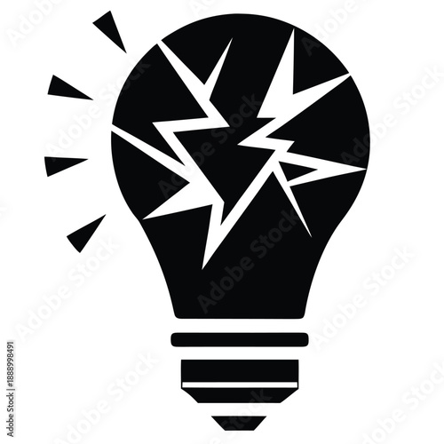 shattered lightbulb  icon on white background
