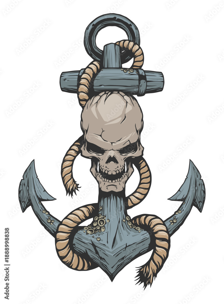 Φωτογραφία Skull Anchor Emblem: A nautical-themed emblem, featuring a detailed skull subtly integrated within an antique anchor design, evokes a sense of maritime adventure and resilience