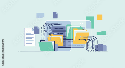 Conceptual illustration of digital document management and data organization.
