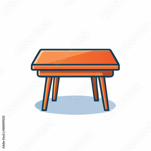 An orange table with three legs is illustrated from a front view.