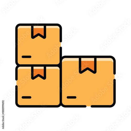 A modern flat outline icon illustrating stacked boxes shipment storage