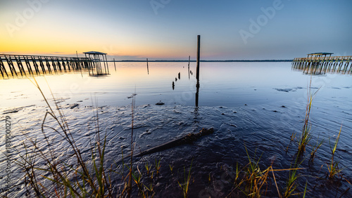 muddy shoreline at low tide