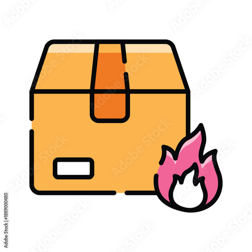 Download this amazing flat outline icon of flammable package delivery