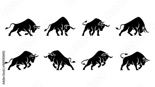 Four rows of charging bull silhouettes depict dynamic movement and power silhouette