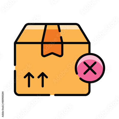 A trendy flat outline icon showing rejected package delivery issue
