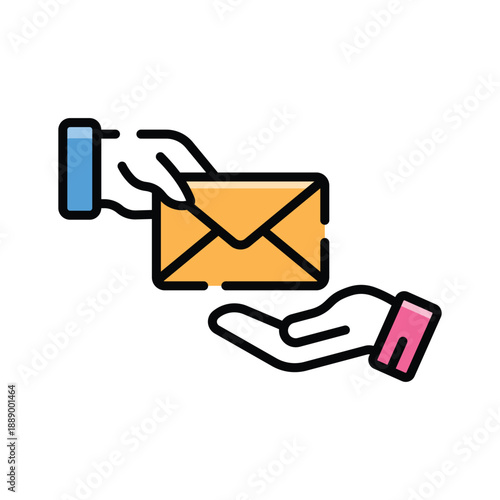 A customizable flat outline icon illustrating document handover process