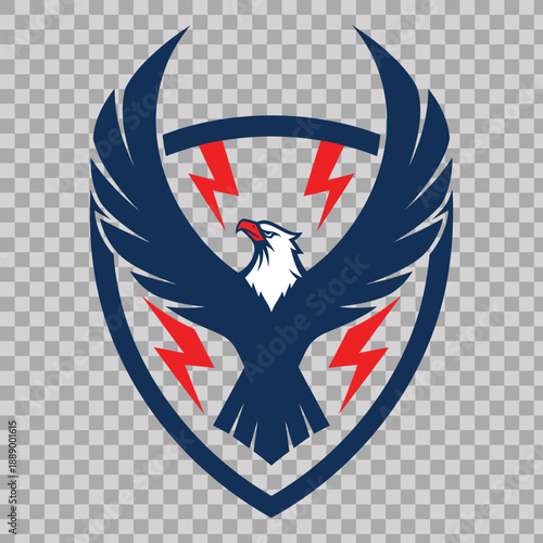 Vector graphic of a blue and red eagle shield logo with lightning bolts on a transparent background