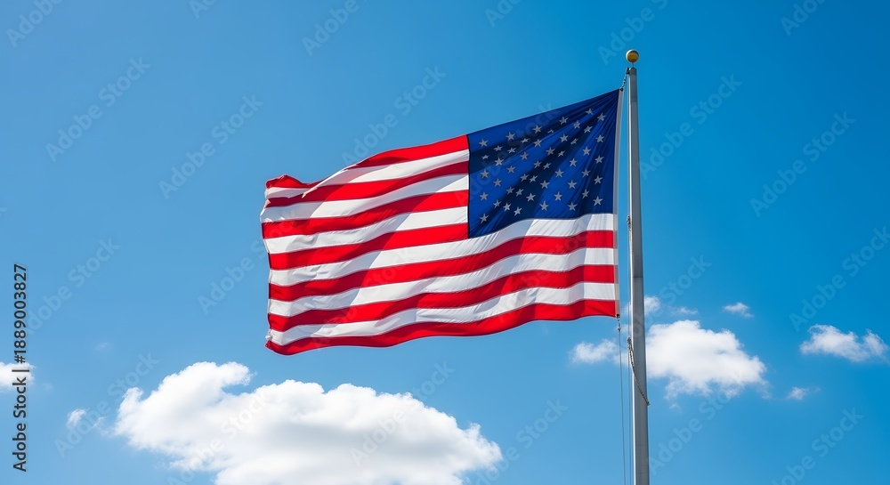 Obraz premium The American flag waving in the wind on a sunny day