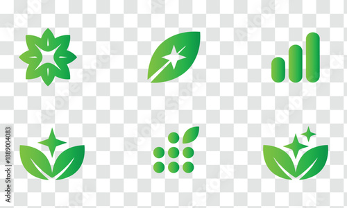 Green Eco Leaf Logo and Growth Icon Set - Sustainable Nature Vector Collection for Branding