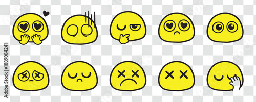 Hand Drawn Doodle Emoji Set - Cute Yellow Emoticons with Diverse Emotions for Digital Communication