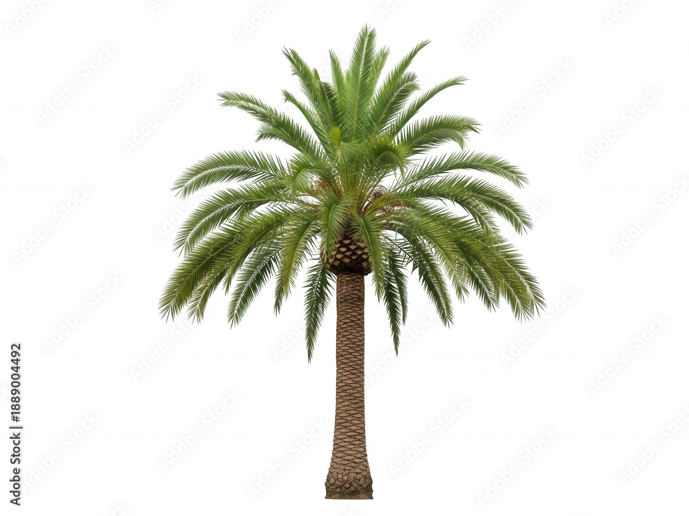 Fototapeta premium Tropical palm tree with green leaves and brown trunk