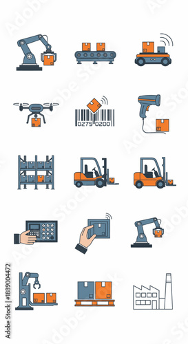 Industrial Machinery and Logistics Equipment Icons.