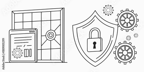 Cybersecurity and Data Management Concept Illustrative depiction of digital protection, secure infrastructure, network integrity, and operational oversight for information systems