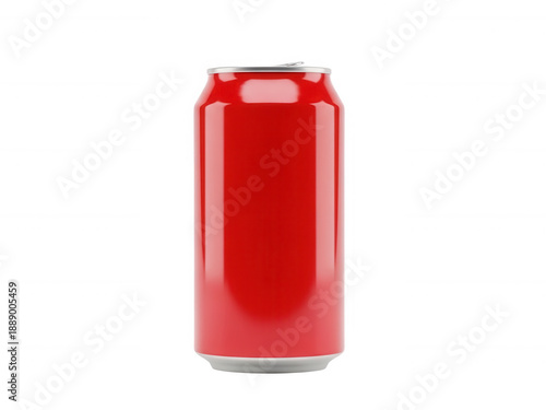 Bright red soda can on white background, refreshing beverage, 3d render