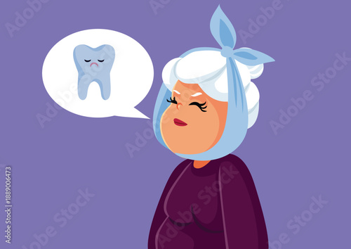 Mature Woman Complaining about a Toothache Vector Illustration.  Middle-Aged Female Character with Dental Distress symptoms 
