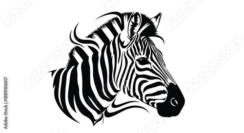 Black and white illustration of a zebra's head in profile against a plain white background.