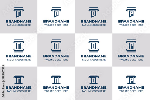 Letter M N O P Pillar Logo Set, symbolizing strength, stability, and solid foundation