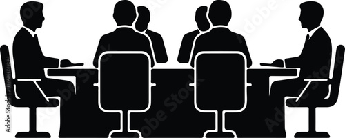 Isolated group of people in silhouette sitting at a conference meeting table illustration vector