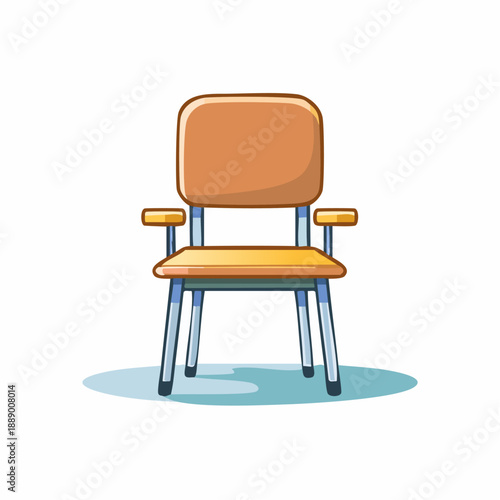 A simple office chair with wooden armrests and a cushioned seat on metal legs, illustration
