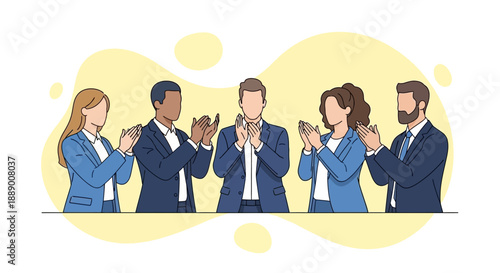 Diverse Business Team Applauding Together in a Modern Flat Vector Illustration