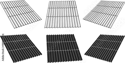 Corrugated Metal Roofing Sheets Set in Perspective View
