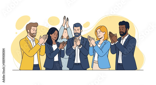 Diverse business team applauding and celebrating success in a modern flat vector style