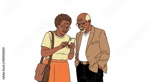 Elderly African American Couple Using a Smartphone Together with Smiles