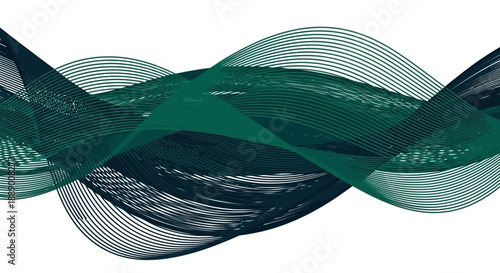 Flowing Abstract Waves of Teal and Dark Blue Lines on White Background