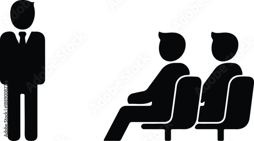Isolated man standing and people sitting in chairs waiting illustration vector