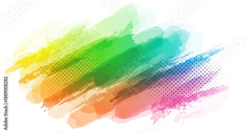Colorful Abstract Watercolor Brush Strokes with Halftone Dots Overlay